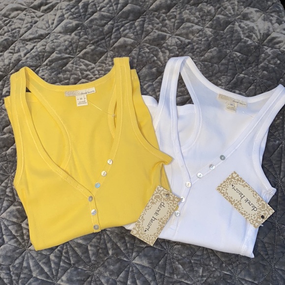 Derek Heart Yellow White Bundle V-neck Half Button Front Tank Tops NWT - Picture 6 of 11